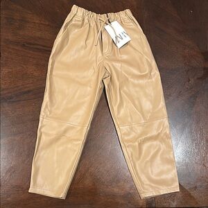 Zara Kids Tan Faux Leather Pants